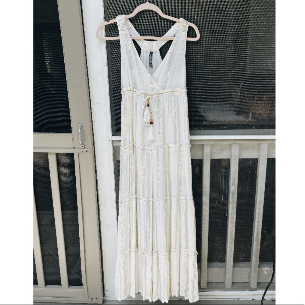 White boho maxi dress with shimmer detailing